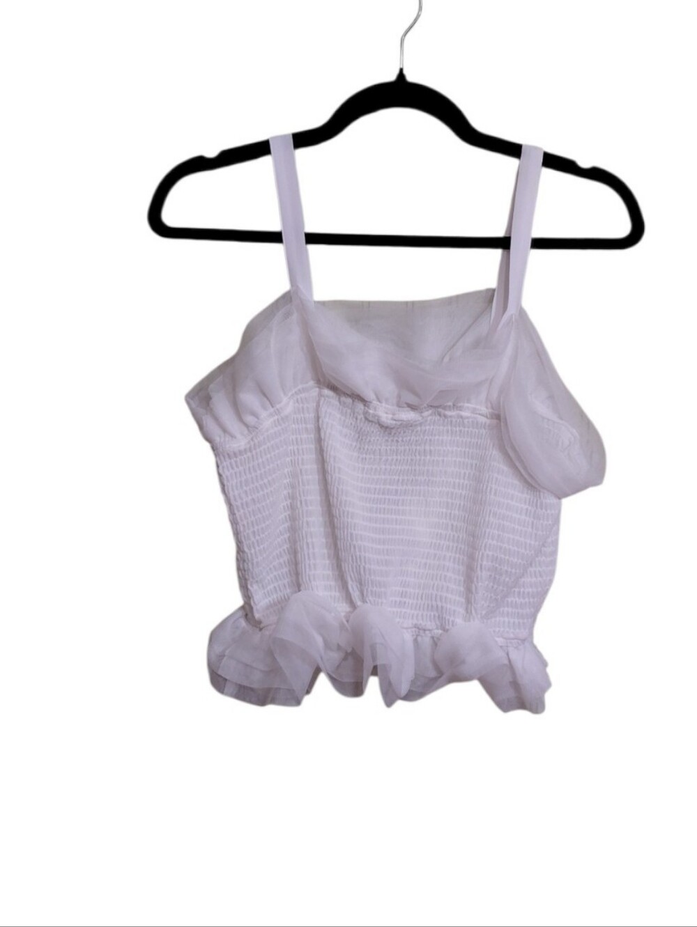 Steve Madden White Smocked Ruffle Strap Camisole